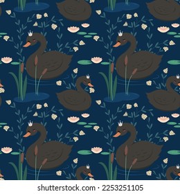 Cisne negro. Diseño de impresión de patrones impecable. Diseño de ilustraciones vectoriales para telas de moda, gráficos textiles, impresiones.
