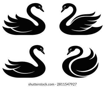 Black swan silhouettes a collection of vector illustrations