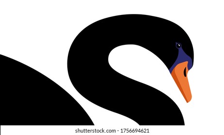 The Black Swan Theory. Unexpected circumstance concept. Giant Black swan on white background. Concept of crash, crisis, unexpected occasion. Vector modern illustration.