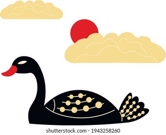 Black swans animals vector illustration on white background. Concept for wallpapers, wrapping paper, cards 
