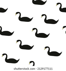Black swans on a white background. Seamless patern, vector design eps 10