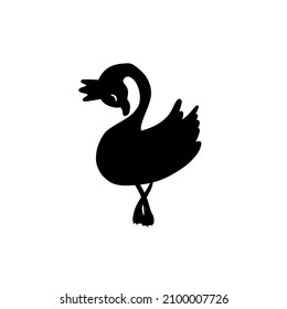 Black swans silhouette. Cute vector stickers. Birds.
