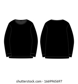 Black sweatshirt isolated isolated on white background. Front and back technical sketch. Sportswear, casual urban style. Fashion vector illustration