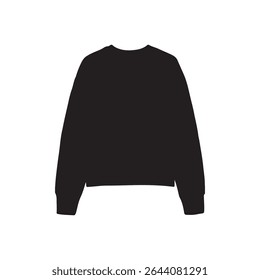a black sweatshirt with long sleeves is presented against a stark white backdrop in a studio setting view