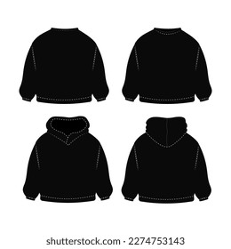 Black sweatshirt and sweater with edging mockup template. Sport unisex clothing front and back view for everyday wear with quality design and vector cotton