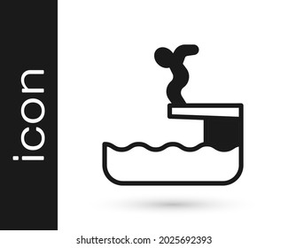Black Swimmer diving into pool icon isolated on white background.  Vector