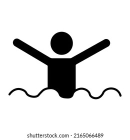 Black Swimmer Icon. Logo Symbol. Sign Forbidden. Vector Illustration. Stock Image.