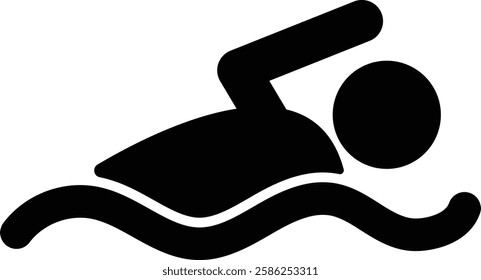 Black Swimmer Icon with Wavy Line