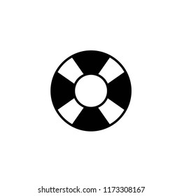 black swimming rubber ring icon on white background. Floating lifebuoy, toy for beach or ship. Inflatable circle, buoy in pool. Lifebelt. Summer sea vacation symbol.