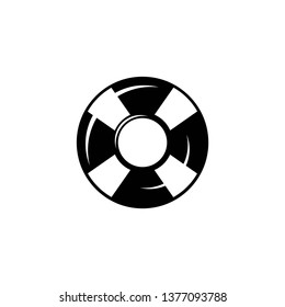 black swimming rubber ring icon on white background. Floating lifebuoy, toy for beach or ship. Inflatable circle, buoy in pool. Lifebelt. Summer sea vacation symbol.