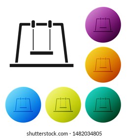 Black Swing icon isolated on white background. Playground symbol. Set icons colorful circle buttons. Vector Illustration