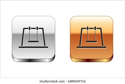 Black Swing icon isolated on white background. Playground symbol. Silver-gold square button. Vector Illustration