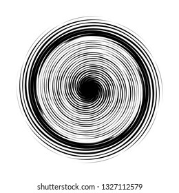 Black swirl circle design element round grungy art abstract shape isolated on white vector template background