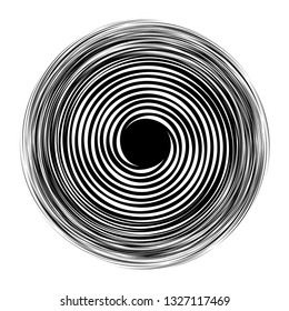Black swirl circle design element round grungy art abstract shape isolated on white vector template background