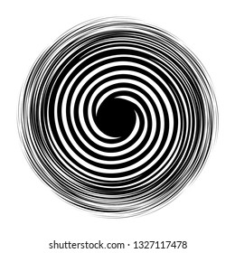 Black swirl circle design element round grungy art abstract shape isolated on white vector template background