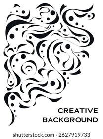 Black Swirl and Dots Abstract Background, Decorative, Wavy, Minimal, Template, Creative, Vintage, Vector