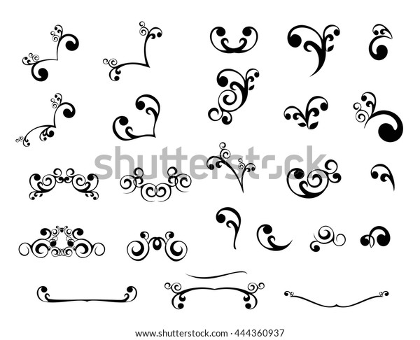 Black Swirl floral\
elements, curls, floral elements for design, corners, dividers.\
Black silhouette Calligraphic Design Elements and Page Decoration\
vector illustration.