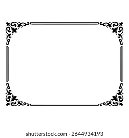 Black Swirl Frame Border Design Elegant Rectangle white