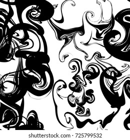 Black swirl seamless pattern, like ink or smoke on white background