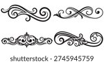 Black swirl wave decorative elements set on white background isolated eps 10