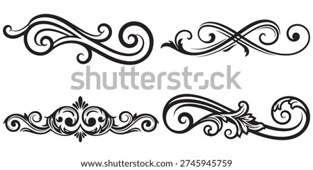Black swirl wave decorative elements set on white background isolated eps 10