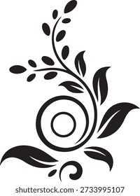 Black Swirling Floral Design Element With Leaves Keywords: floral, swirl, flourish, decorative