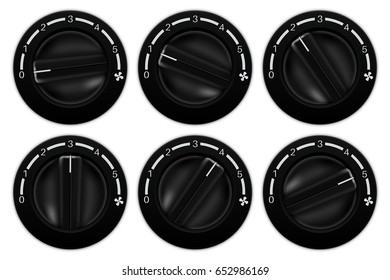 Black switch round knob. Car selectors. Vector 3d illustration isolated on white background