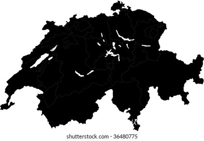 Black Switzerland map with states and main cities