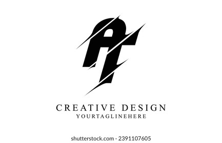 AT black swoosh minimal creative modern brand logo design.