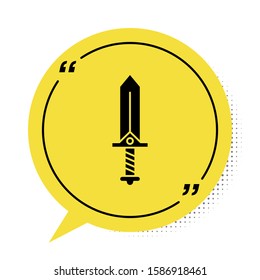 Black Sword for game icon isolated on white background. Yellow speech bubble symbol. Vector Illustration