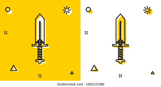 Black Sword for game icon isolated on yellow and white background. Random dynamic shapes. Vector Illustration