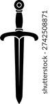 Black sword icon, simple vector illustration for knight, battle, or medieval concept
