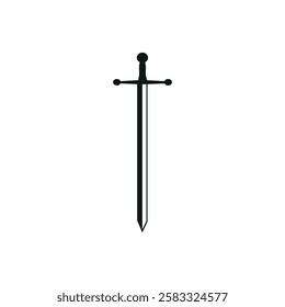Black sword illustration, symbolizing strength, power, and medieval combat. Ideal for gaming, fantasy designs, knight themes, and battle-related branding.