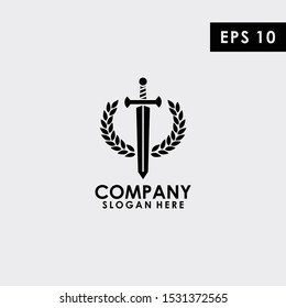 Black Sword With Leaf Logo Design Vector Template Isolated In White Colour