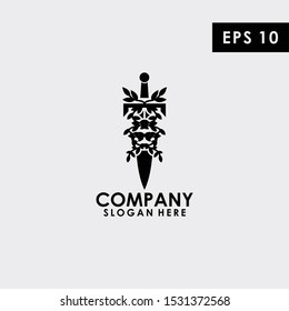 Black Sword With Leaf Logo Design Vector Template Isolated In White Colour