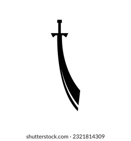 Espada negra sobre fondo blanco. Diseño de caricaturas de armas antiguas de espadas caballero cruzadas