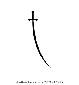 Espada negra sobre fondo blanco. Diseño de caricaturas de armas antiguas de espadas caballero cruzadas