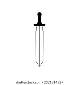 Espada negra sobre fondo blanco. Diseño de caricaturas de armas antiguas de espadas caballero cruzadas