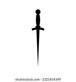 Espada negra sobre fondo blanco. Diseño de caricaturas de armas antiguas de espadas caballero cruzadas