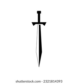 Black Sword on white background. Crossed Knight Sword Ancient Weapon Cartoon Design