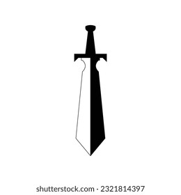 Black Sword on white background. Crossed Knight Sword Ancient Weapon Cartoon Design
