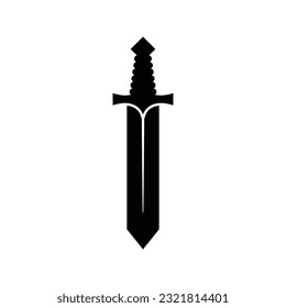 Espada negra sobre fondo blanco. Diseño de caricaturas de armas antiguas de espadas caballero cruzadas