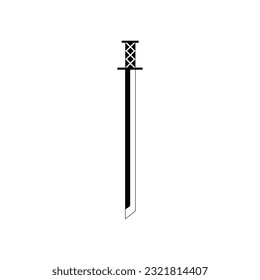 Espada negra sobre fondo blanco. Diseño de caricaturas de armas antiguas de espadas caballero cruzadas