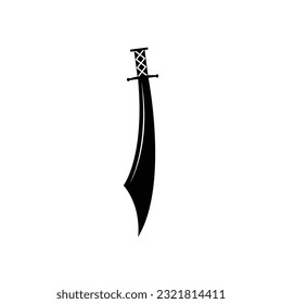 Espada negra sobre fondo blanco. Diseño de caricaturas de armas antiguas de espadas caballero cruzadas