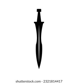 Espada negra sobre fondo blanco. Diseño de caricaturas de armas antiguas de espadas caballero cruzadas