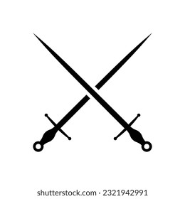 Espada negra sobre fondo blanco. Diseño de caricaturas de armas antiguas de espadas caballero cruzadas