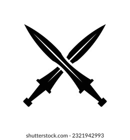 Black Sword on white background. Crossed Knight Sword Ancient Weapon Cartoon Design