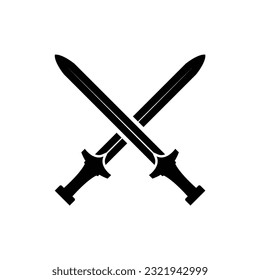 Espada negra sobre fondo blanco. Diseño de caricaturas de armas antiguas de espadas caballero cruzadas