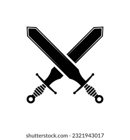 Espada negra sobre fondo blanco. Diseño de caricaturas de armas antiguas de espadas caballero cruzadas