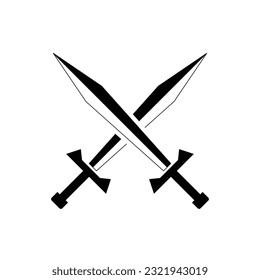 Black Sword on white background. Crossed Knight Sword Ancient Weapon Cartoon Design
